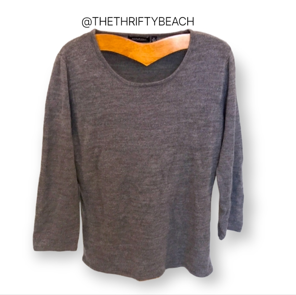 Notations Gray Knit Scoop Neck Top 3/4 Sleeves Size